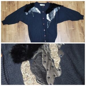 Vtg Shannon Faux Leather Snakeskin Fur Full Button-up Sweater